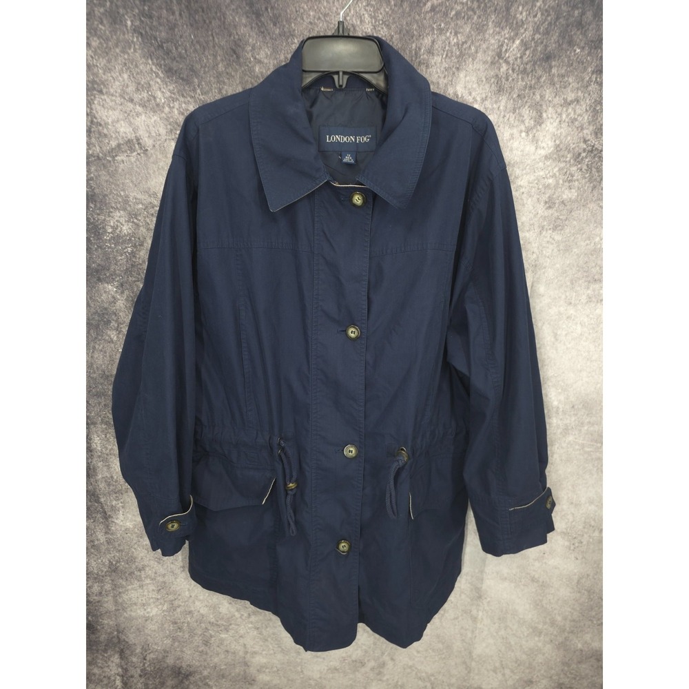 London Fog Jacket Womens 1X Blue Rain Anorak Utility Lightweight Water Resistant